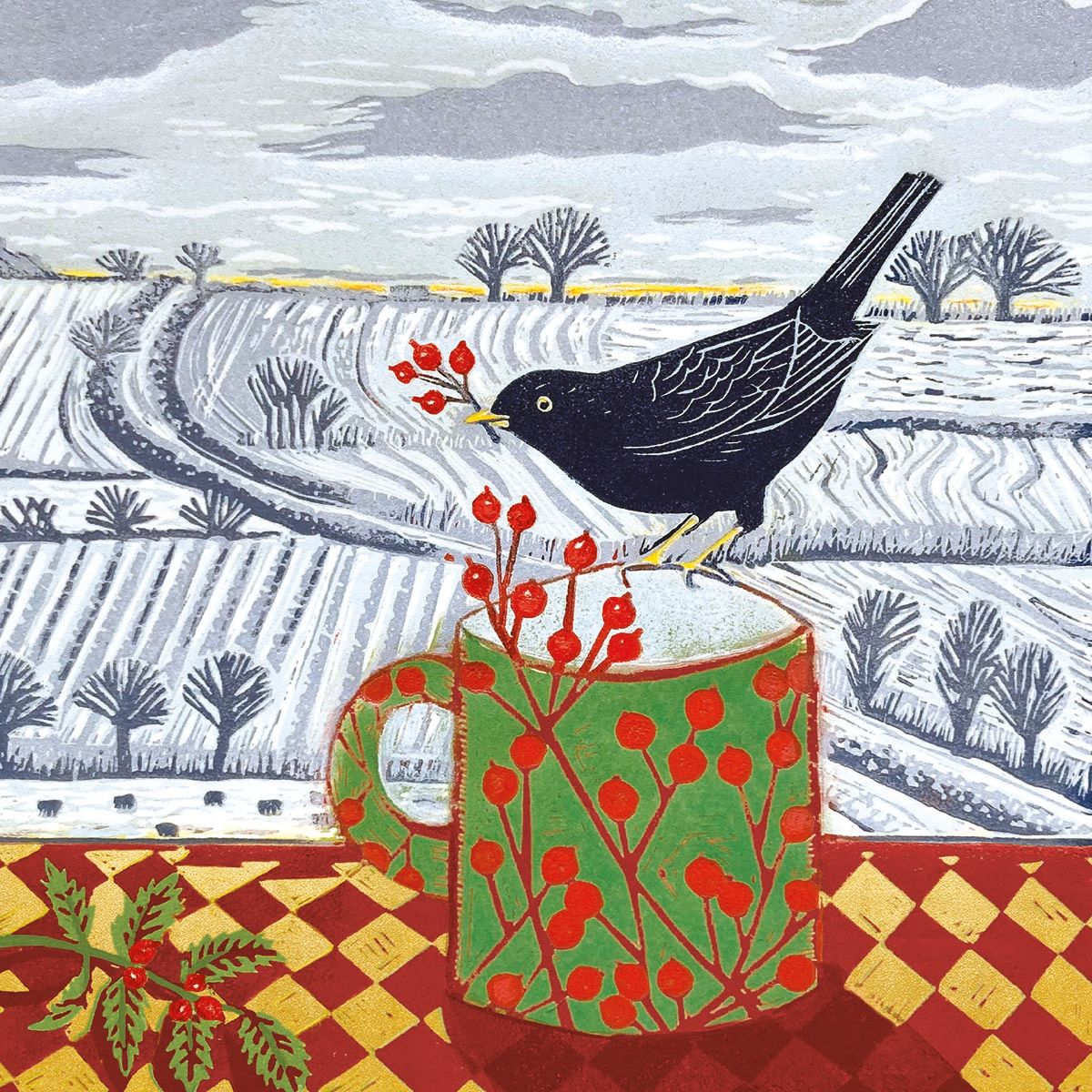 Blackbird and Berries by Alison Headley Pack of 5 Christmas Cards
