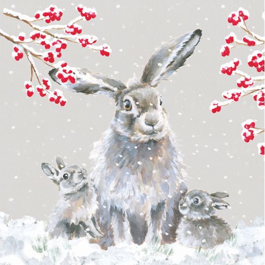 Wrendale Designs Snowfall Winter Hares Box of 8 Christmas Cards