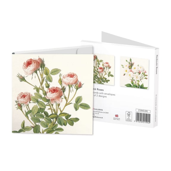 Redoute Roses Square Set of 8 Art Notecards Wallet