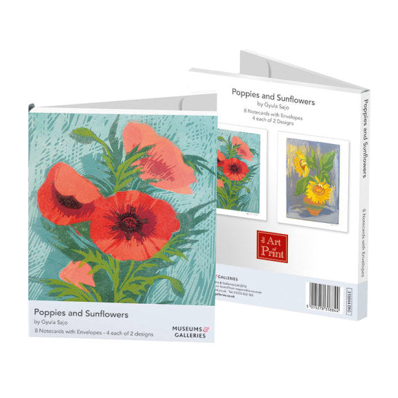 Poppies and Sunflowers by Gyula Sajo - 8 Rectangle Notecards Wallet