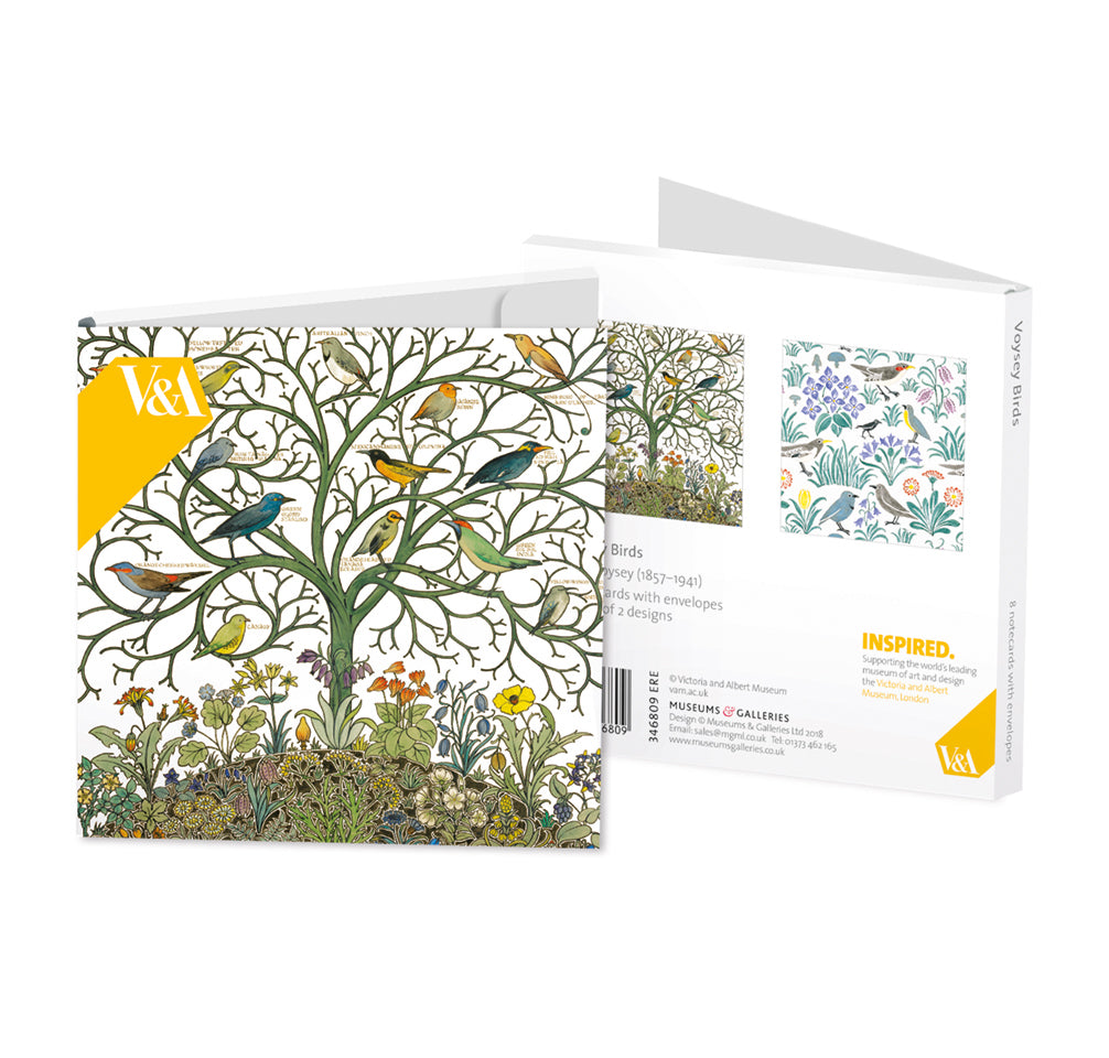 V&A Voysey Birds Square Set of 8 Art Notecards Wallet - Bee's Emporium
