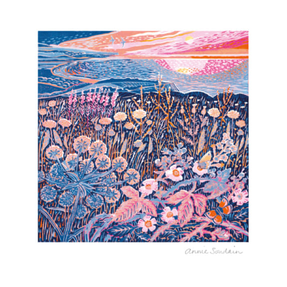 Annie Soudain - Midsummer Morning Linocut Blank Greeting Card with Envelope