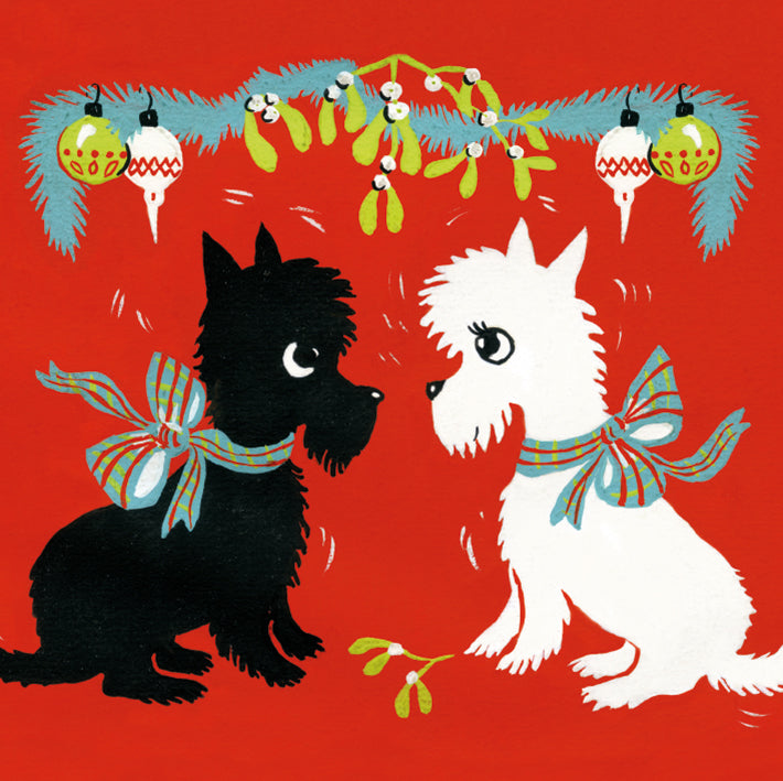 Two Scotties Under the Mistletoe Pack of 8 Christmas Cards