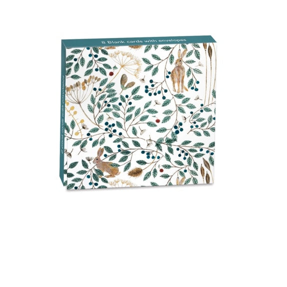 Dee Hardwicke Hares & Berries Mini Square Set of 8 Notecards Wallet - Bee's Emporium