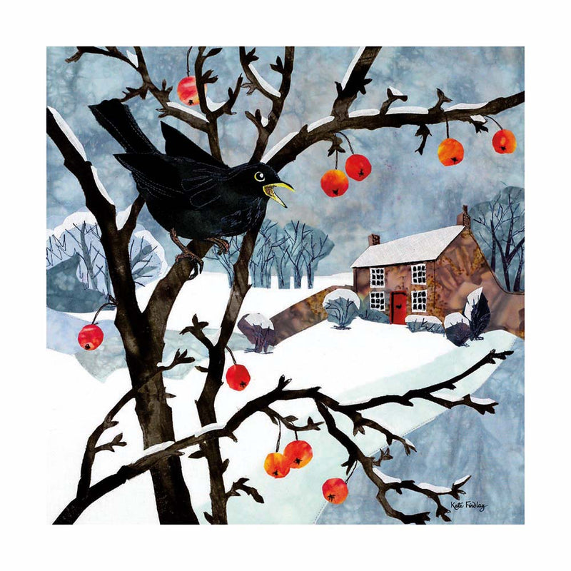 Blackbird and Crabapples by Kate Findlay Pack of 8 Christmas Cards