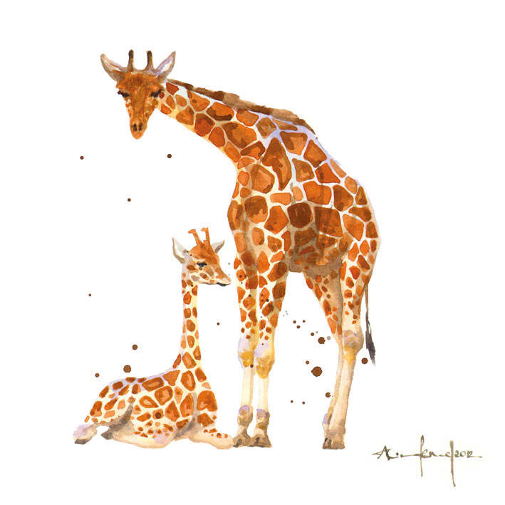 Alison's Ark - Giraffe Mum and Baby Blank Greeting Card with Envelope