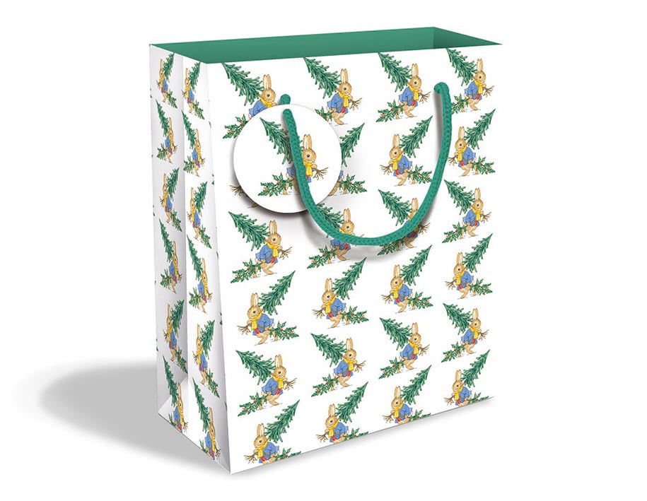 Bringing Home the Christmas Tree Medium Christmas Gift Bag with Tag