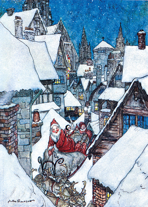 Santa Amongst the Rooftops by Arthur Rackham Pack of 8 Christmas Cards