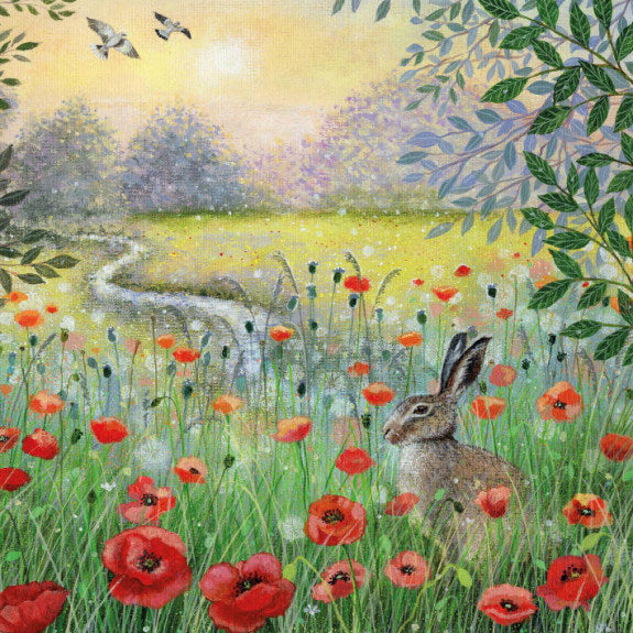 Coast and Country - Hare and Poppies Blank Greeting Card with Envelope