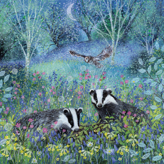 Coast and Country - Moonlight Badgers Blank Greeting Card with Envelope