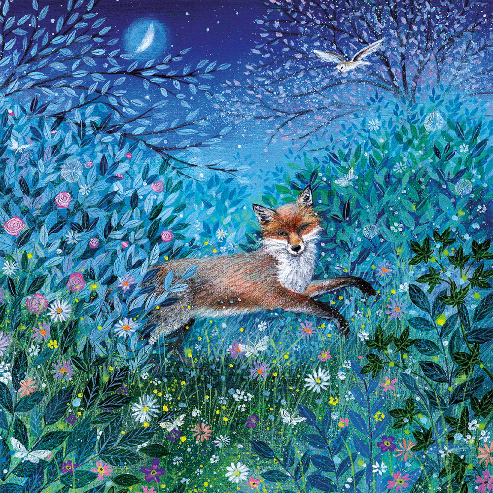 Coast and Country - Fox in Moonlit Garden Blank Greeting Card with Envelope - Bee's Emporium