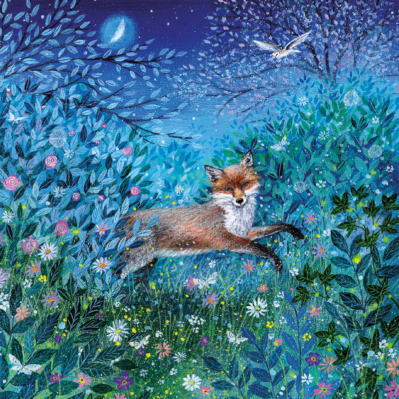 Coast and Country - Fox in Moonlit Garden Blank Greeting Card with Envelope