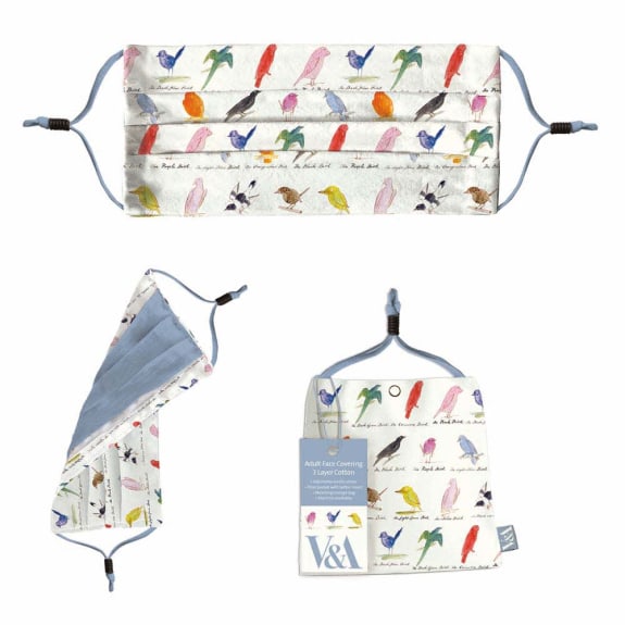 V&A Edward Lear Birds Adult 3 Layer Cotton Face Covering
