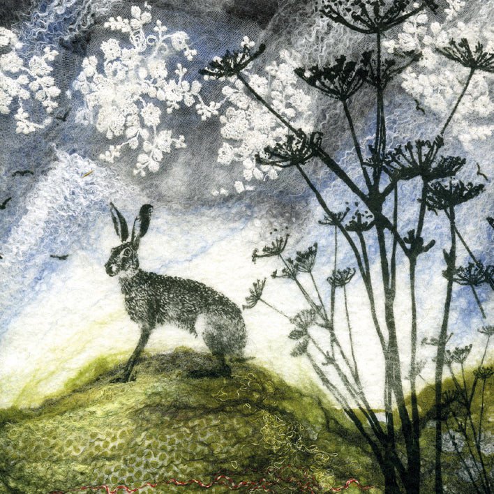 Hare and Hogweed by Lindsey Tyson Blank Greeting Card with Envelope - Bee's Emporium