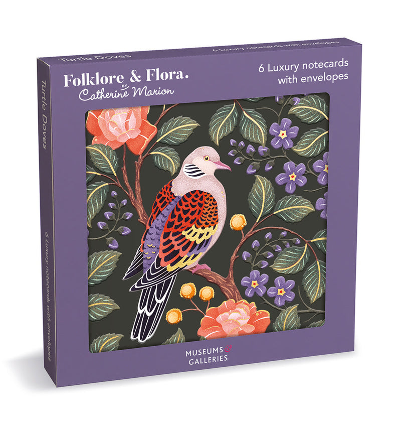 Folklore & Flora Turtle Doves by Catherine Marion 6 Luxury Square Notecards Wallet
