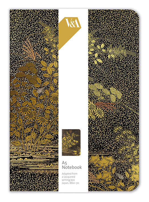 V&A Japanese Blossom Golden Leaves Design A5 Luxury Notebook - Bee's Emporium
