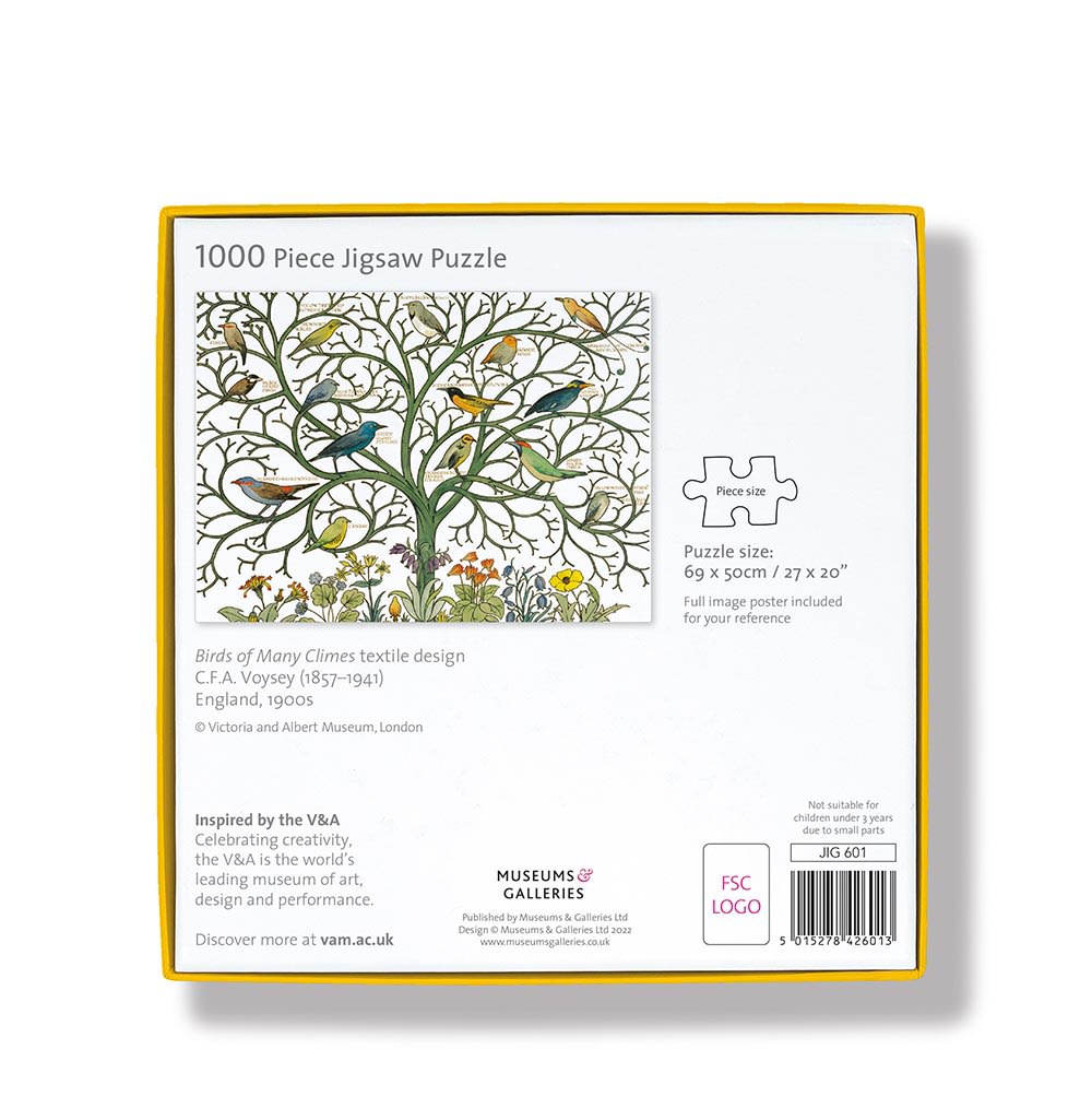 V&A Voysey Birds of Many Climes 1000 Piece Jigsaw Puzzle - Bee's Emporium