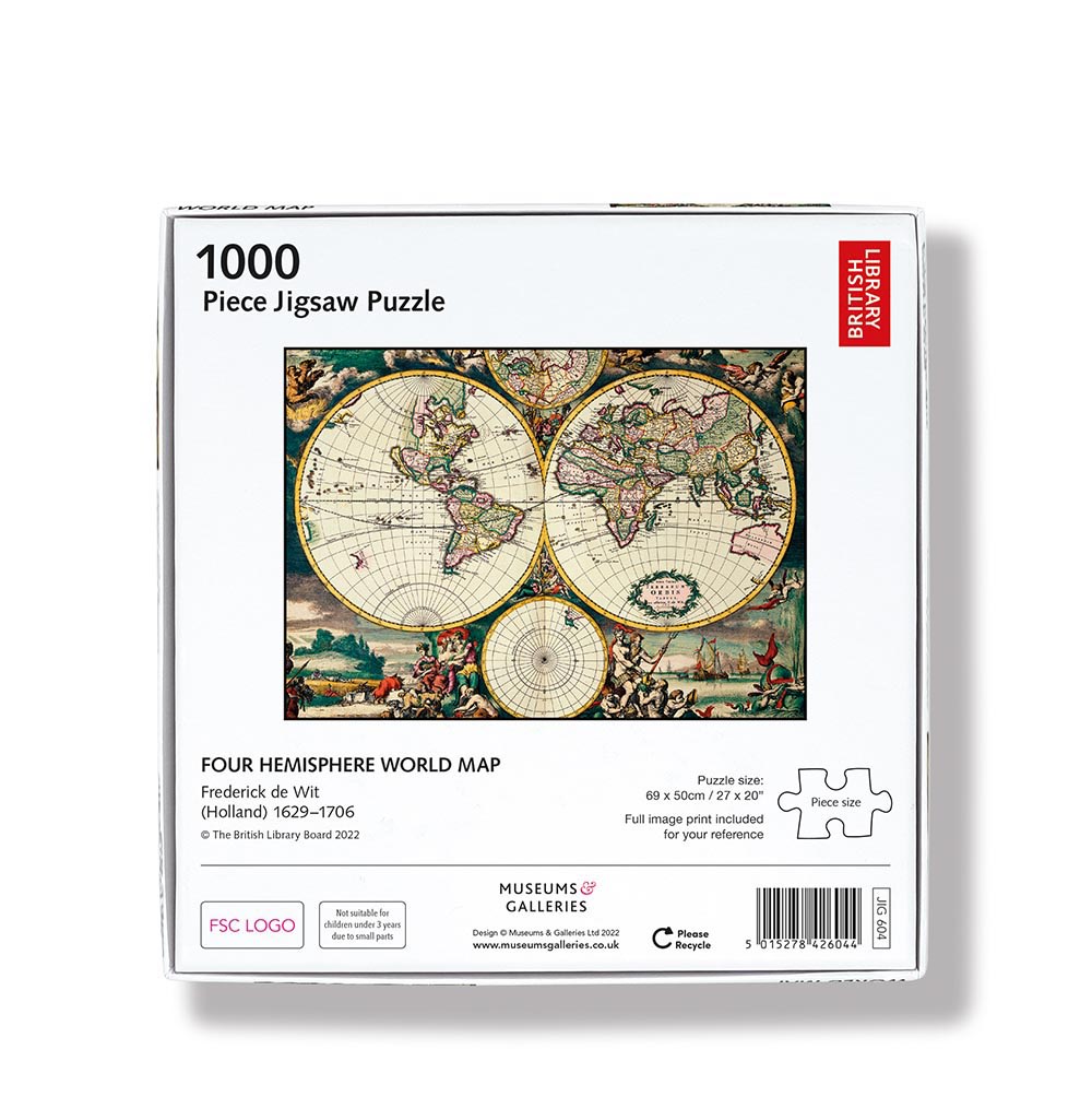 British Library Four Hemisphere World Map 1000 Piece Jigsaw Puzzle - Bee's Emporium