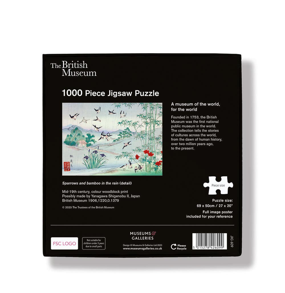 The British Museum Sparrows and Bamboo in the Rain 1000 Piece Jigsaw Puzzle - Bee's Emporium