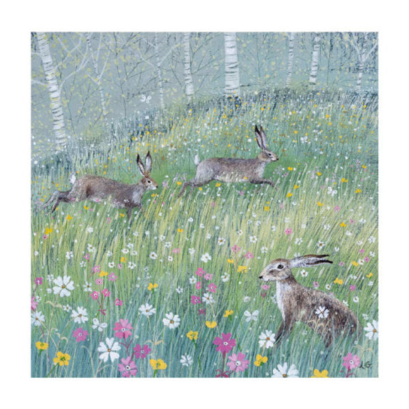 Hares in the Countryside Blank Greeting Card with Envelope