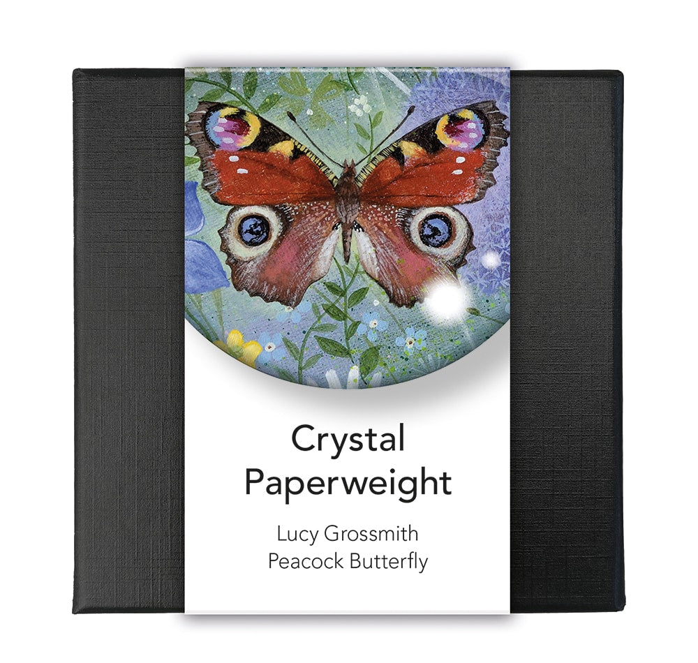 Lucy Grossmith Peacock Butterfly Crystal Dome Paperweight