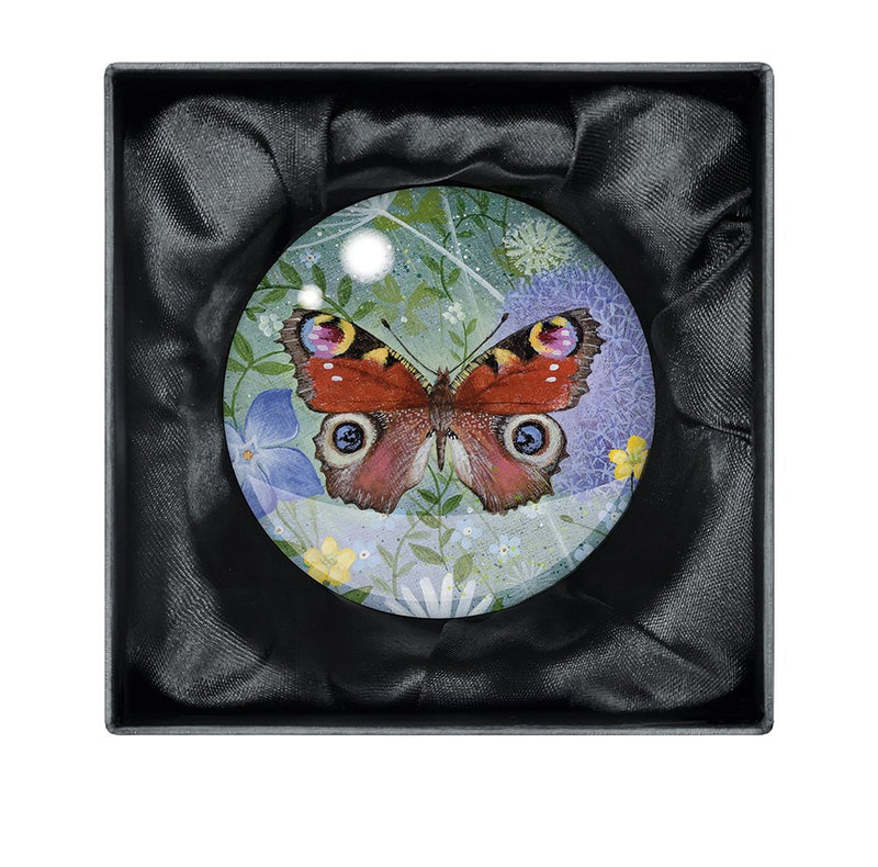 Lucy Grossmith Peacock Butterfly Crystal Dome Paperweight