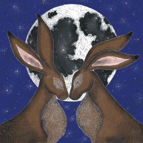 Moon Hares by Catherine Rowe Blank Greeting Card with Envelope