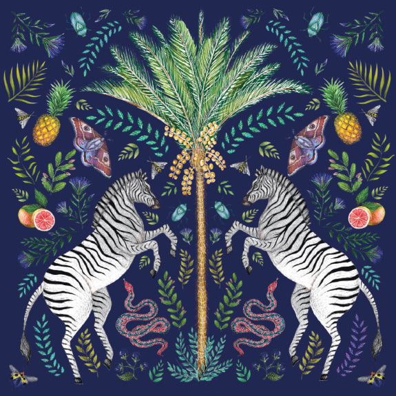Zebras & Palm Tree by Catherine Rowe Blank Greeting Card with Envelope