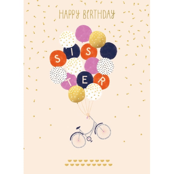 Happy Birthday Sister - Hooray Balloons Greeting Card with Envelope