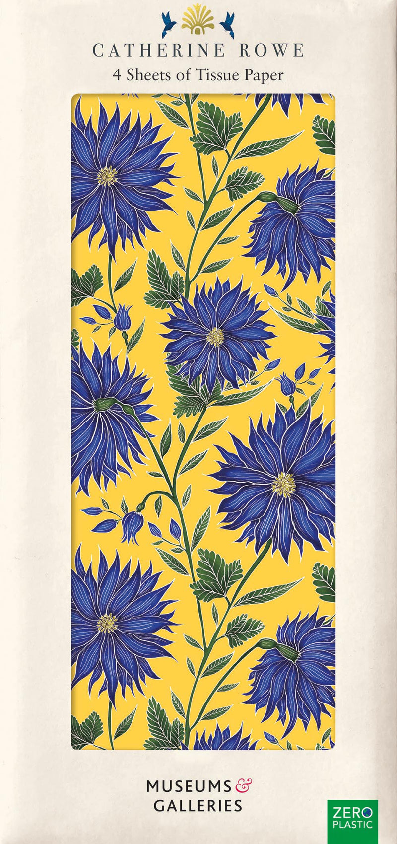 Catherine Rowe Blue Flowers Pack of 4 Sheets of Tissue Paper