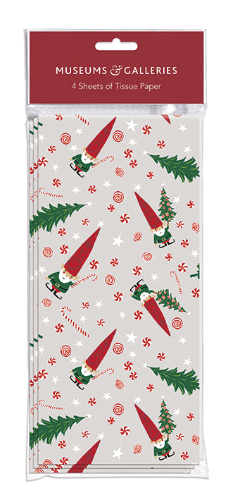 Little Christmas Gnome Pack of 4 Sheets of Festive Tissue Paper