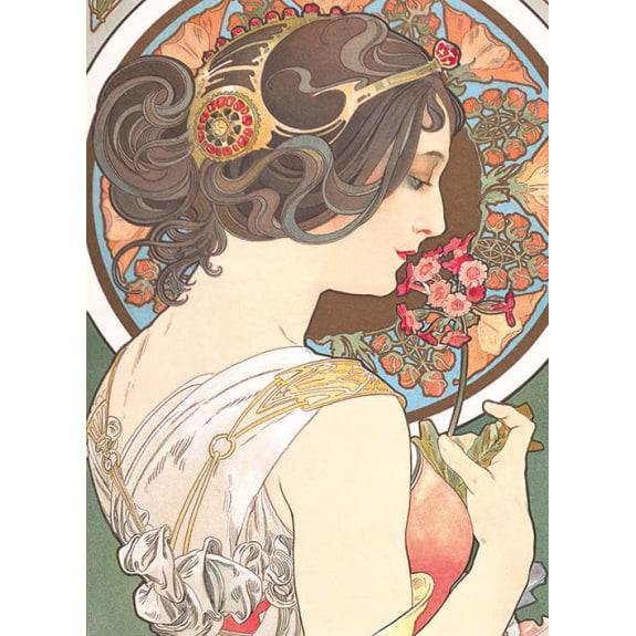 V&A Alphonse Mucha Primrose Blank Greeting Card with Envelope - Bee's Emporium