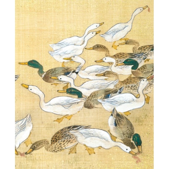V&A Ducks Feeding Painting on Silk Japan Blank Greeting Card with Envelope