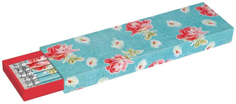 V&A Chintz Roses 6 Pencils with Erasers Box