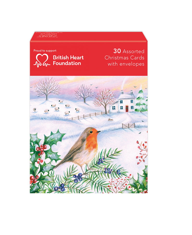 British Heart Foundation - 30 Assorted Charity Christmas Cards with Envelopes