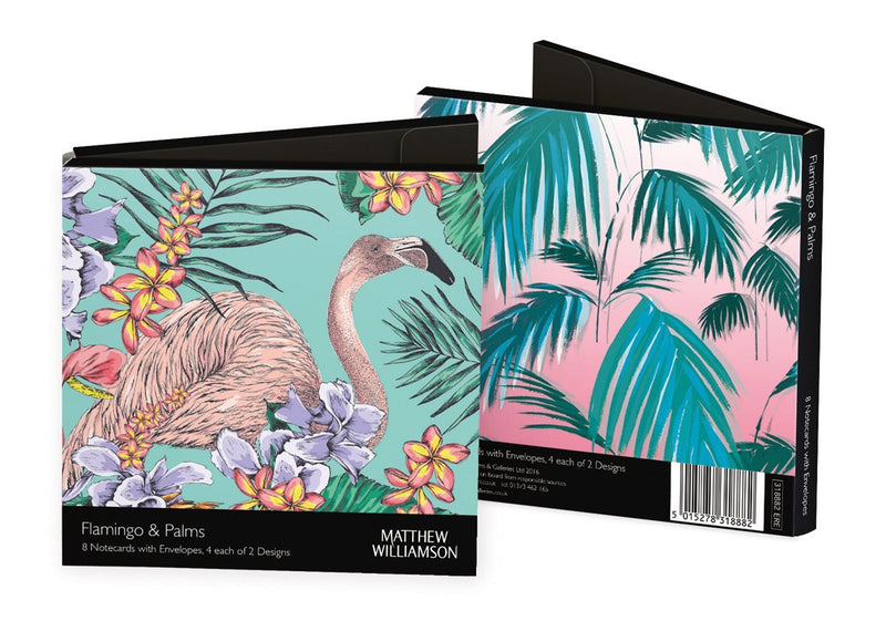 Square Notecard Wallets - 8 Notecards - Flamingo & Sunset Palms Design - Bee's Emporium